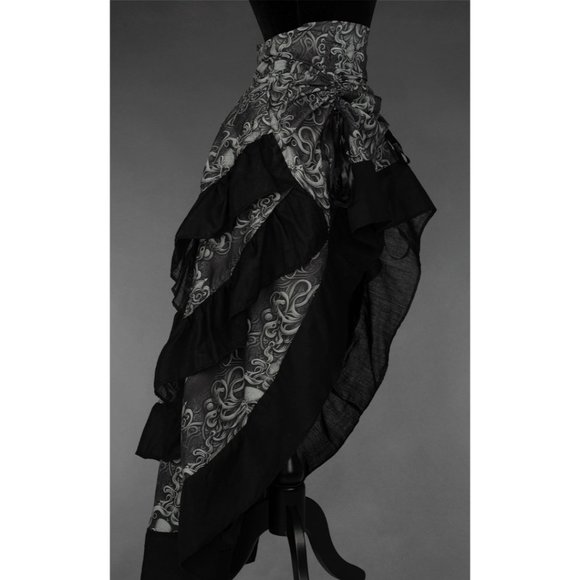New Victorian Gothic Steampunk Cinched Bustle Ruffle Skirt Kraken Octopus - Picture 1 of 5